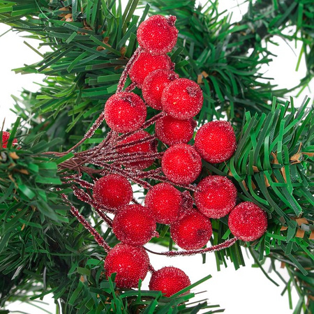 Sztuczna jarzębina ozdobna 100 szt., oszronione gałązki kulki czerwone