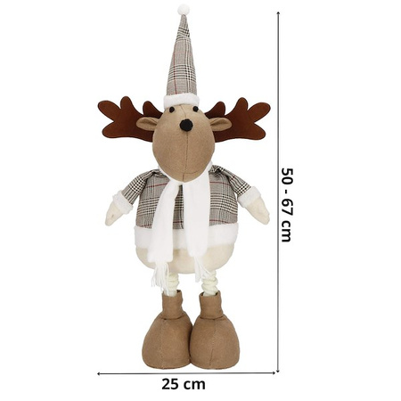 Renifer 50-67cm ozdoba świąteczna, krasnal świąteczny, gnom na teleskopowych nóżkach brązowy