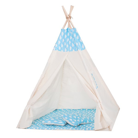 Namiot Tipi dla dzieci wigwam z poduszkami błękitny w chmury