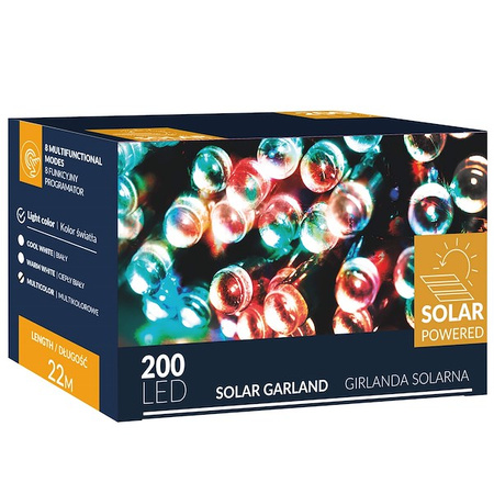 Lampki choinkowe 200 Led 22 m multikolor oświetlenie świąteczne solarne