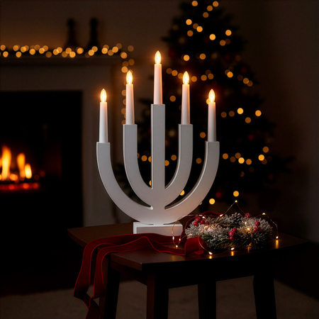 Świecznik adwentowy z 5 świecami Led bożonarodzeniowy świąteczny na baterie biały