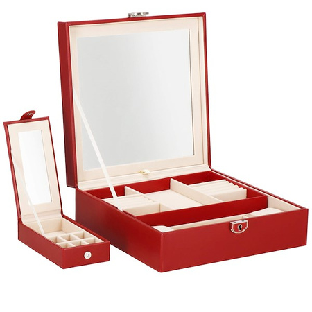 Kufer, szkatułka na biżuterię ekoskóra 25x25x8,5 cm bordowy z przegródkami