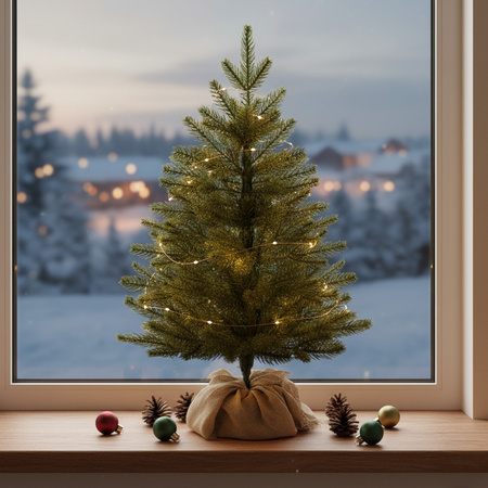 Choinka sztuczna mała 60 cm świerk kaukaski premium, z jutą mini drzewko na stolik