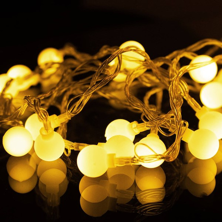Lampki choinkowe 50 Led kuleczki biały ciepły z programatorem na baterie