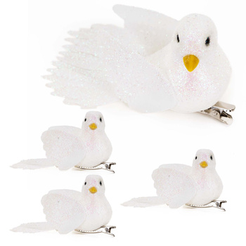 Zawieszki choinkowe 4 szt. ptaszki brokatowe białe