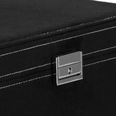 Kuferek, szkatułka na biżuterię 26x26x9 cm czarny, welurowy organizer z przegródkami