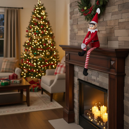 Elf siedzący, dekoracja Boże Narodzenie 40 cm skrzat, krasnal świąteczny