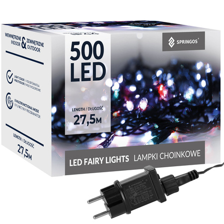 Lampki choinkowe 500 led multikolor 27,5 m 8 funkcji świecenia, oświetlenie świąteczne IP44