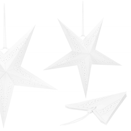 Gwiazda świąteczna papierowa biała i lampki choinkowe led ciepły biały