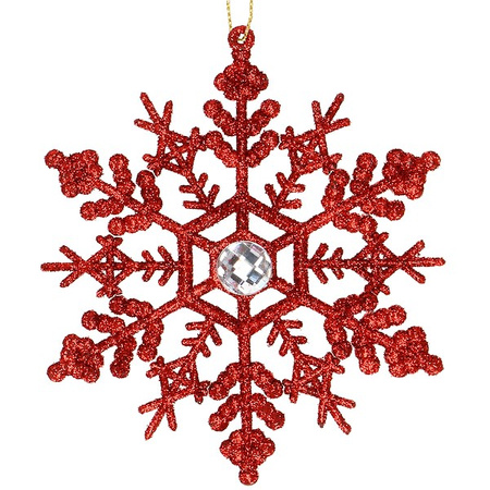 Zawieszka na choinkę śnieżynki 2 szt. ozdoba świąteczna 12 cm czerwony brokat