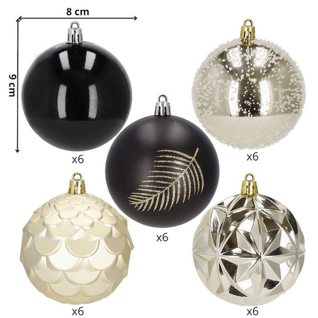 Bombki choinkowe 30 szt. ozdoby świąteczne zestaw 8 cm złote i czarne