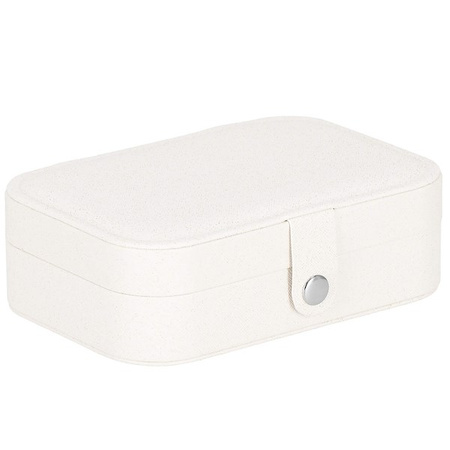 Kuferr, szkatułka na biżuterię ekoskóra 16x11x5 cm kremowa z brokatem z przegródkami