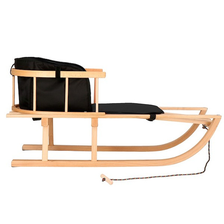 Sanki dla dzieci drewniane z oparciem i czarnym materacykiem
