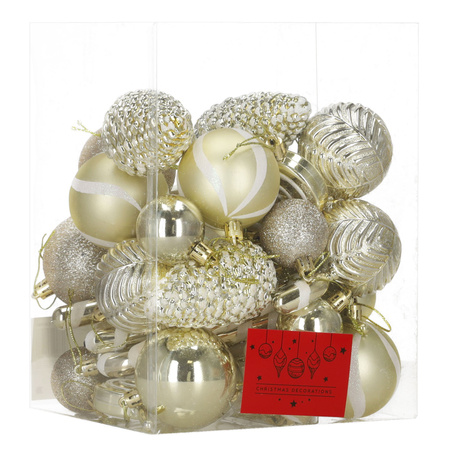 Bombki choinkowe 40 szt. okrągłe, lizaki, szyszki, laski cukrowe nietłukące ozdoby złote