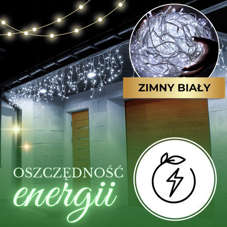 Kurtyna świetlna 1000 led girlanda, lampki wewnętrzno-zewnętrzne sople zimny biały