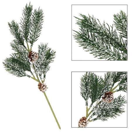 Gałązka świąteczna sztuczna ośnieżona dekoracja z szyszkami do stroika 34 cm