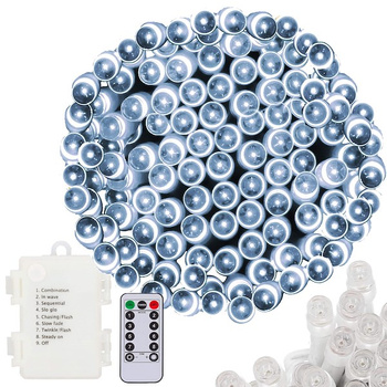 Lampki choinkowe 100 Led na baterie biały zimny z pilotem
