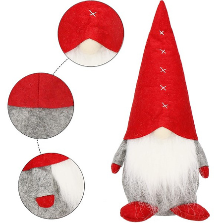 Skrzat 32cm mikołaj ozdoba świąteczna, krasnal świąteczny, gnom szary czerwony