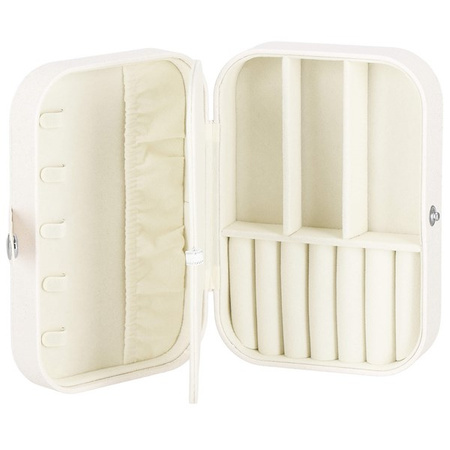 Kuferr, szkatułka na biżuterię ekoskóra 16x11x5 cm kremowa z brokatem z przegródkami