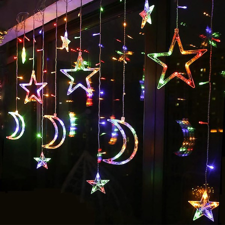 Kurtyna świetlna 138 Led girlanda gwiazdki księżyce lampki sople multikolor