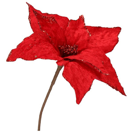 Gwiazda betlejemska 26 cm sztuczny kwiat, poinsecja czerwona z brokatem