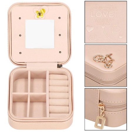 Kufer, szkatułka na biżuterię ekoskóra 10x10x5 cm różowy organizer z przegródkami