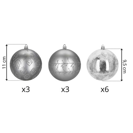 Srebrne bombki choinkowe 11 cm 12 szt. komplet dekoracje świąteczne zdobione