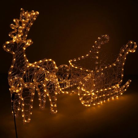 Renifer Led 150 cm świąteczny z saniami świetlna dekoracja do ogrodu biały ciepły