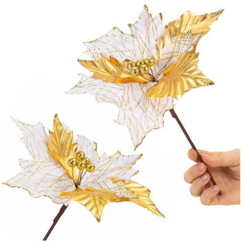 Gwiazda betlejemska 26 cm sztuczny kwiat, poinsecja złota z brokatem