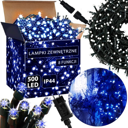 Lampki choinkowe 500 led niebieski + flash 25m oświetlenie świąteczne IP44