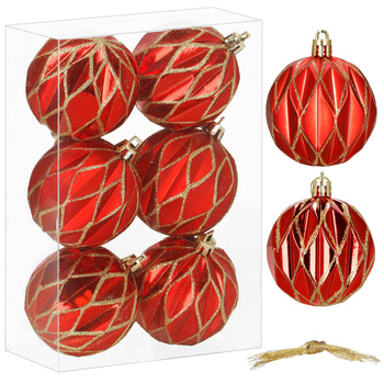 Bombki choinkowe 7 cm 6 szt. komplet dekoracje świąteczne zdobione złoto-czerwone
