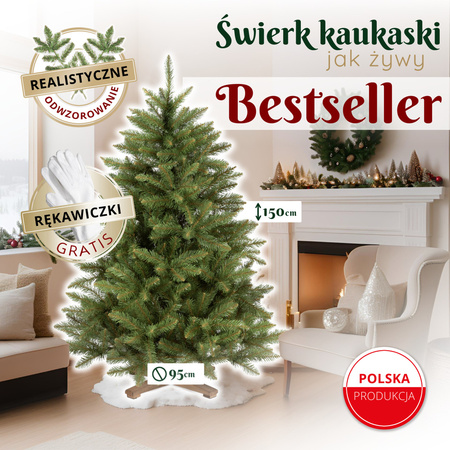 Choinka sztuczna Premium Royal Trees 150 cm świerk kaukaski z stojakiem, drzewko