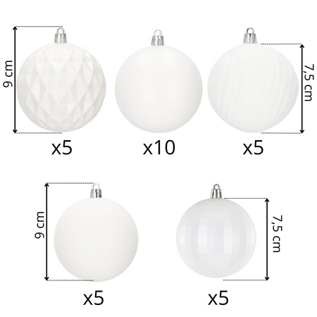 Bombki choinkowe 30 szt. biały 8cm zestaw choinkowy