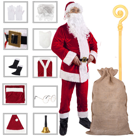 Strój św. Mikołaja 12 elementów, kostium welurowy przebranie czerwony