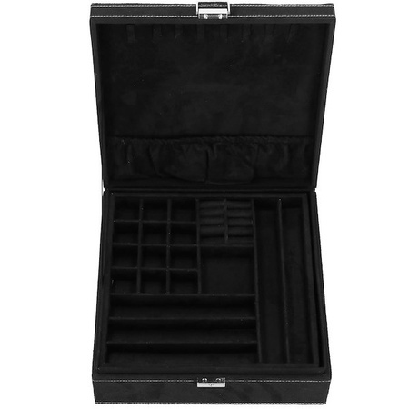 Kuferek, szkatułka na biżuterię 26x26x9 cm czarny, welurowy organizer z przegródkami