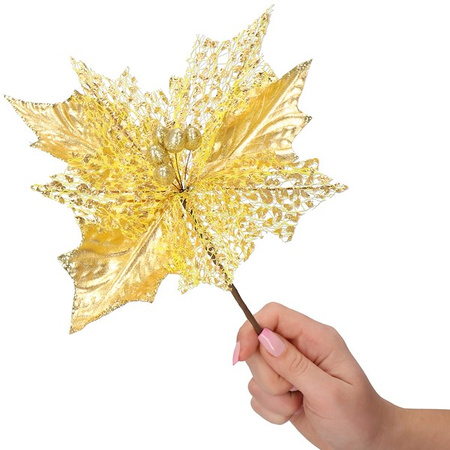 Gwiazda betlejemska 26 cm sztuczny kwiat, poinsecja złota z brokatem