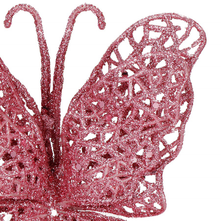 Ozdoba świąteczna motyl brokatowa zawieszka choinkowa różowa