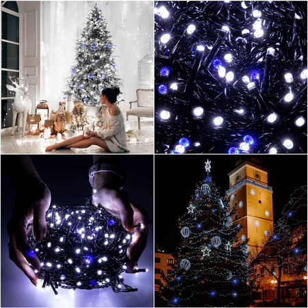 Lampki choinkowe 500 led biały zimny + niebieski flash 31,5 oświetlenie świąteczne IP44