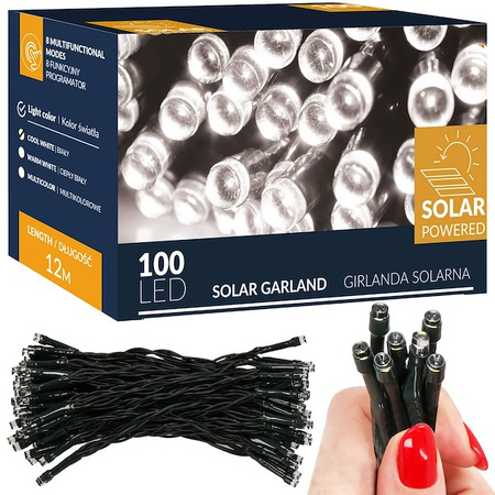 Lampki choinkowe 100 Led 12 m zimny biały oświetlenie świąteczne solarne
