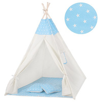 Namiot Tipi dla dzieci wigwam z poduszkami błękitny w gwiazdki