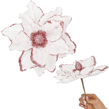 Magnolia sztuczny kwiat gałązka biała różowy brokat