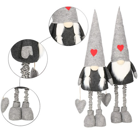 Para skrzatów 2 szt. ozdoba świąteczna, krasnal świąteczny z teleskopowymi nóżkami, gnom szary