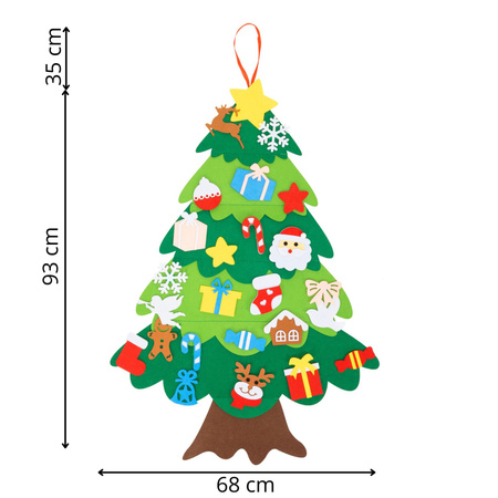 Choinka 93 cm z zawieszkami 25 szt. ozdoba świąteczna na ścianę, filc multikolor