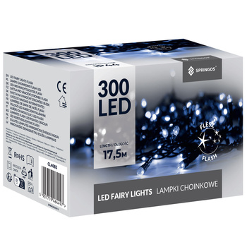 Lampki choinkowe 300 led niebieski + biały zimny flash 15m oświetlenie świąteczne IP44