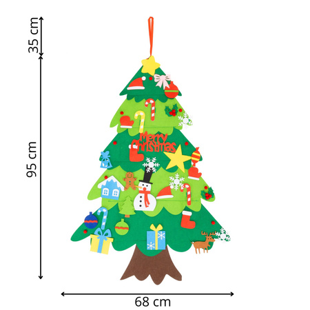 Choinka 95 cm z zawieszkami 32 szt. ozdoba świąteczna na ścianę, filc multikolor