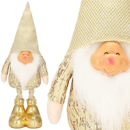 Skrzat 50cm ozdoba świąteczna, stojący krasnal świąteczny, gnom złoty