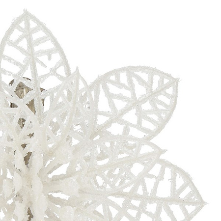 Gwiazda betlejemska 2 szt. sztuczny kwiat, poinsecja ażurowa, biała z brokatem na klipsie