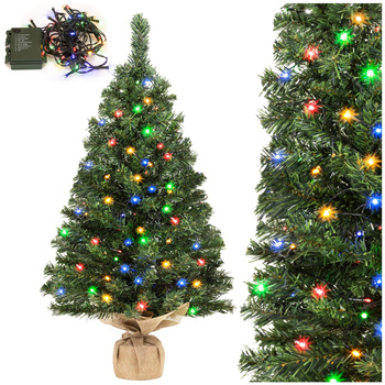 Choinka sztuczna mała 90 cm z oświetleniem choinkowym 50 LED multikolor, na stolik, biurko