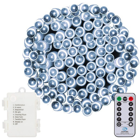 Lampki choinkowe 120 Led biały zimny z programatorem i pilotem na baterie