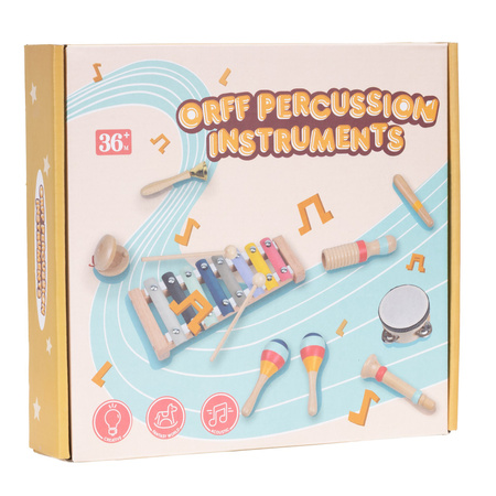 Instrumenty grające, drewniane 8 szt. zabawki muzyczne dla dzieci: cymbałki, bębenek, marakasy